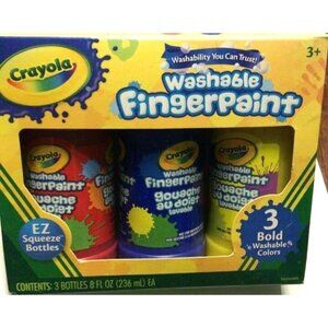 Crayola Washable Fingerpaint Set 3 Bold Colors EZ Squeeze Bottles 8 FlOz Ea